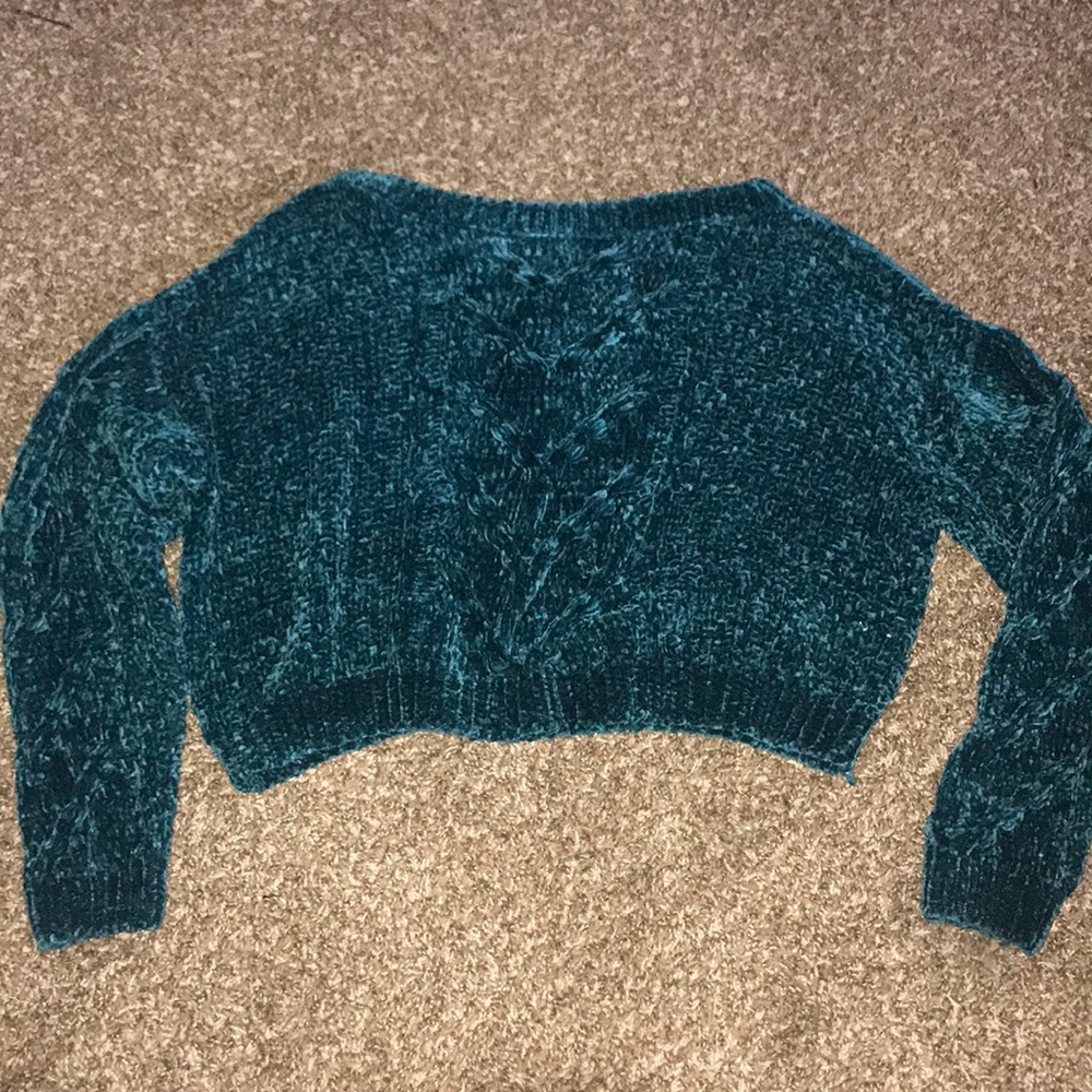 Emerald green chenille crop top sweater